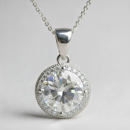 3 CT RHODIUM CLEAR CZ ROUND HALO SATELLITE PENDANT