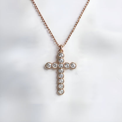MICRO BEADED ROSE GOLD CLEAR CZ CROSS PENDANT