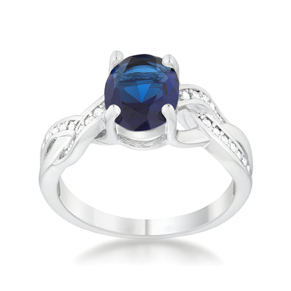 JUSTINE 2 CT SAPPHIRE CZ RHODIUM CLASSIC OVAL RING