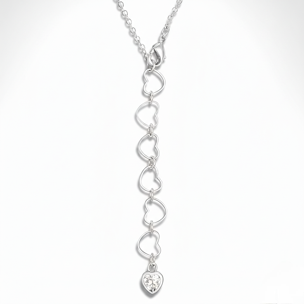 SWEET AND ROMANTIC RHODIUM MELDED CZ HEARTS NECKLACE