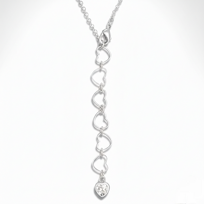 SWEET AND ROMANTIC RHODIUM MELDED CZ HEARTS NECKLACE