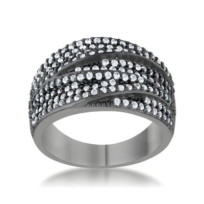 KINA 1.7 CT CLEAR CZ HEMATITE CONTEMPORARY COCKTAIL RING