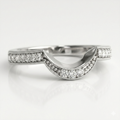 WHITE GOLD ROUND DIAMOND CURVED ANTIQUE WEDDING BAND (1/4 CTTW)