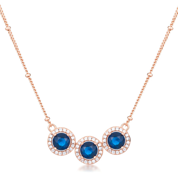 3.1 CARAT ROSE GOLD PENDANT WITH BLUE SAPPHIRE AND TRIPLE CZ HALO