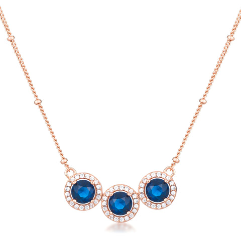 3.1 CARAT ROSE GOLD PENDANT WITH BLUE SAPPHIRE AND TRIPLE CZ HALO