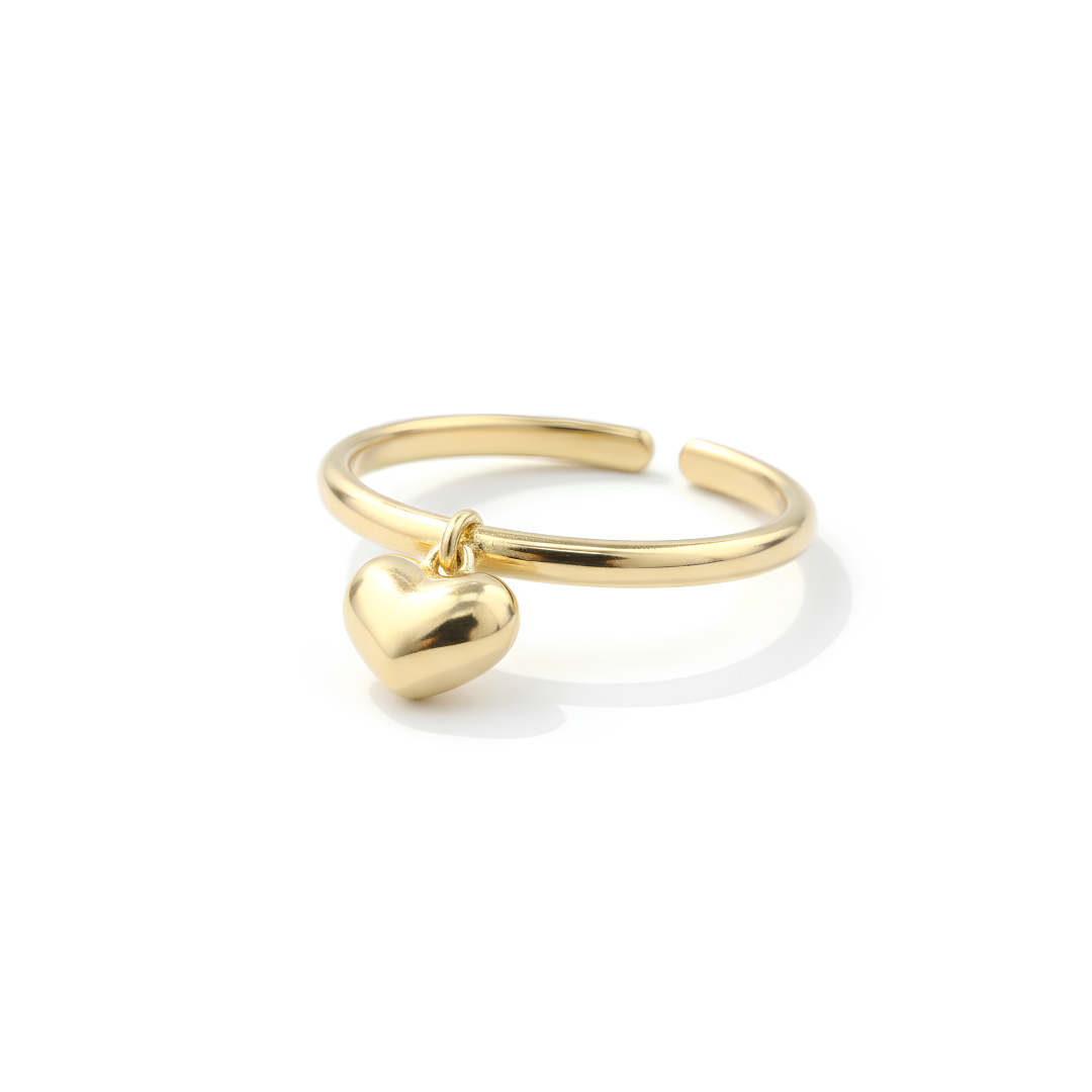 PUFFED HEART MOTIF CUFF TOE RING IN YELLOW GOLD