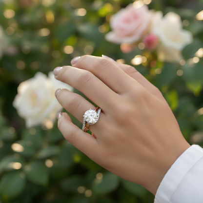 WHITE AND ROSE GOLD ROUND BYPASS SPLIT SHANK DIAMOND ENGAGEMENT RING (1 1/3 CTTW)
