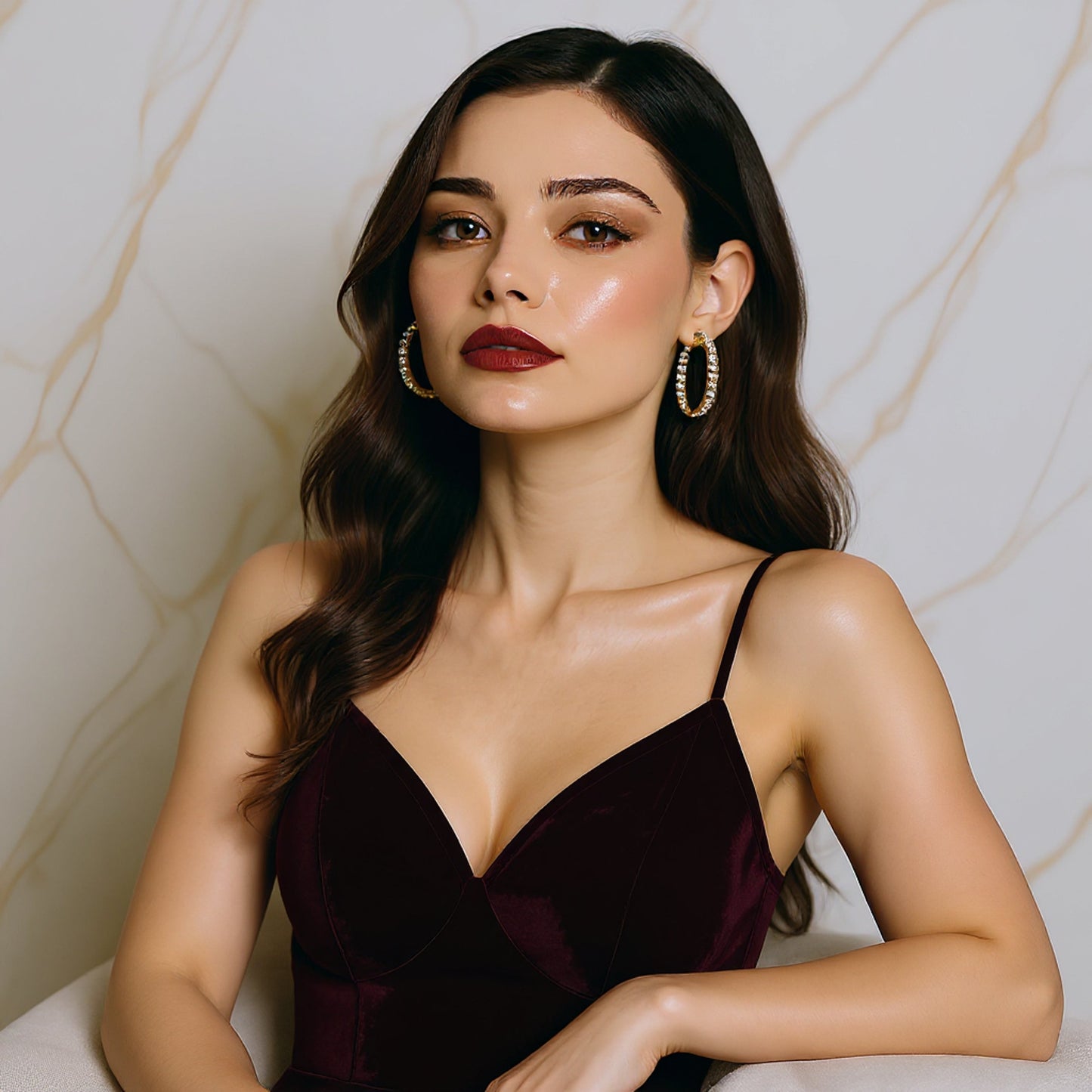 18K GOLD ETERNITY HOOP EARRINGS