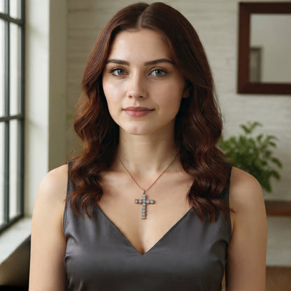 MICRO BEADED ROSE GOLD CLEAR CZ CROSS PENDANT