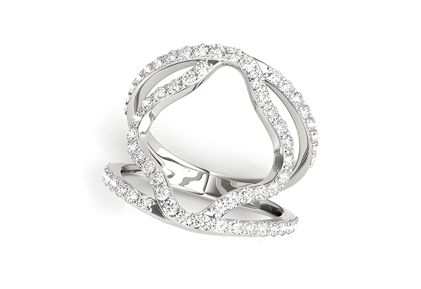 DUAL BAND FLORAL MOTIF DIAMOND EMBELLISHED RING IN 14K WHITE GOLD (5/8 CTTW)