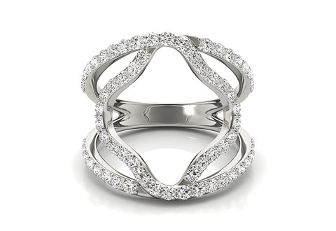 DUAL BAND FLORAL MOTIF DIAMOND EMBELLISHED RING IN 14K WHITE GOLD (5/8 CTTW)