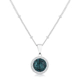 3 CT RHODIUM BLUE GREEN CZ ROUND HALO SATELLITE PENDANT