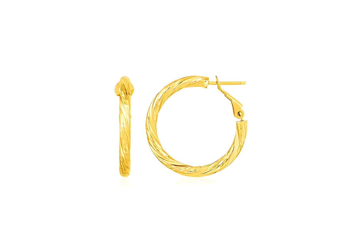 14K YELLOW GOLD PETITE TWISTED ROUND HOOP EARRINGS (3x15MM) - PIERGIORGIO CERRONI