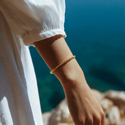 YELLOW GOLD HIGH POLISH BEAD CUFF BANGLE (2.00 MM)