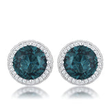 5.84 CT RHODIUM BLUE GREEN CLEAR CZ HALO EARRINGS