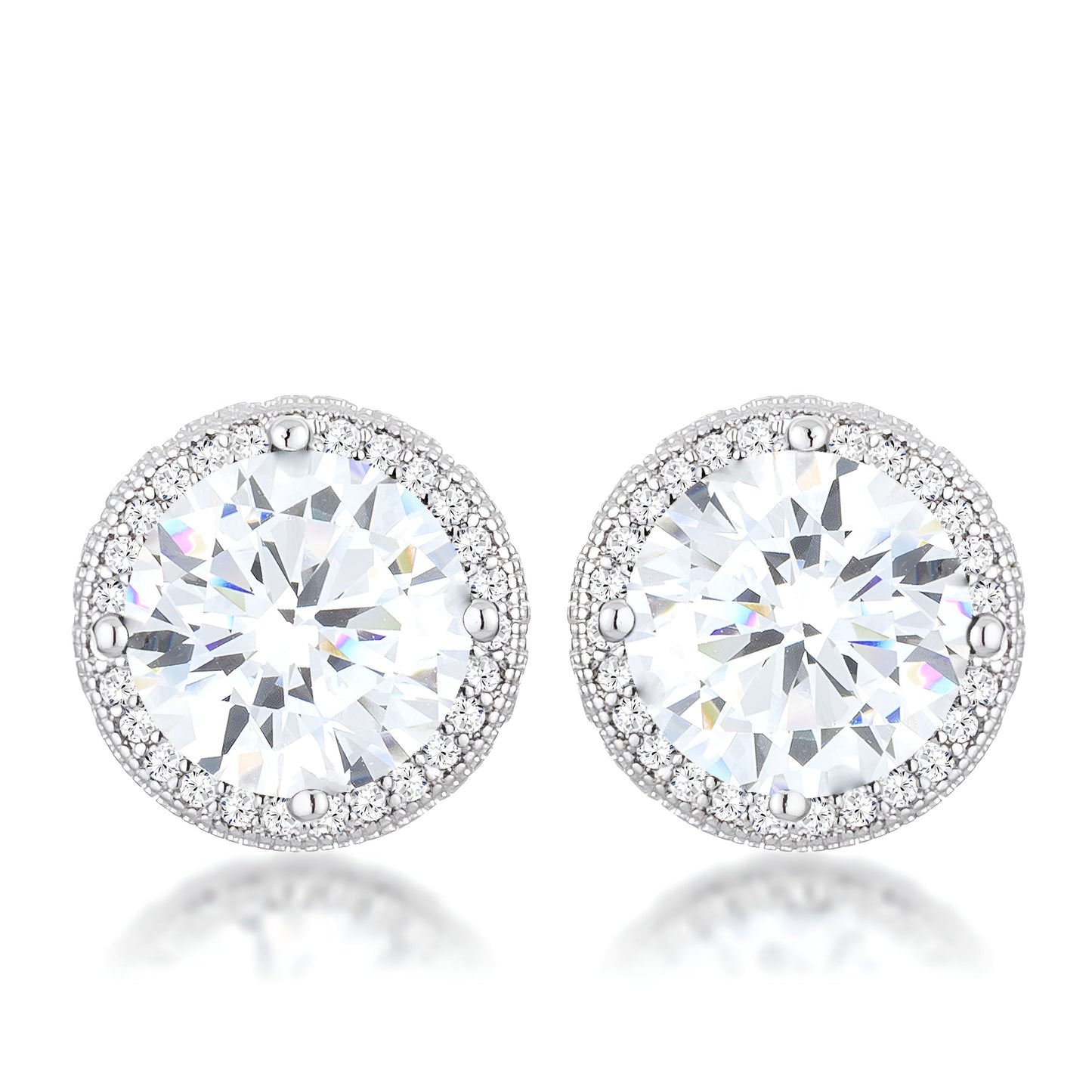 5.84 CT RHODIUM CLEAR CZ ROUND HALO EARRINGS