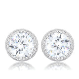 5.84 CT RHODIUM CLEAR CZ ROUND HALO EARRINGS