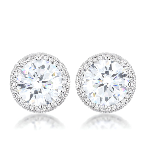 5.84 CT RHODIUM CLEAR CZ ROUND HALO EARRINGS