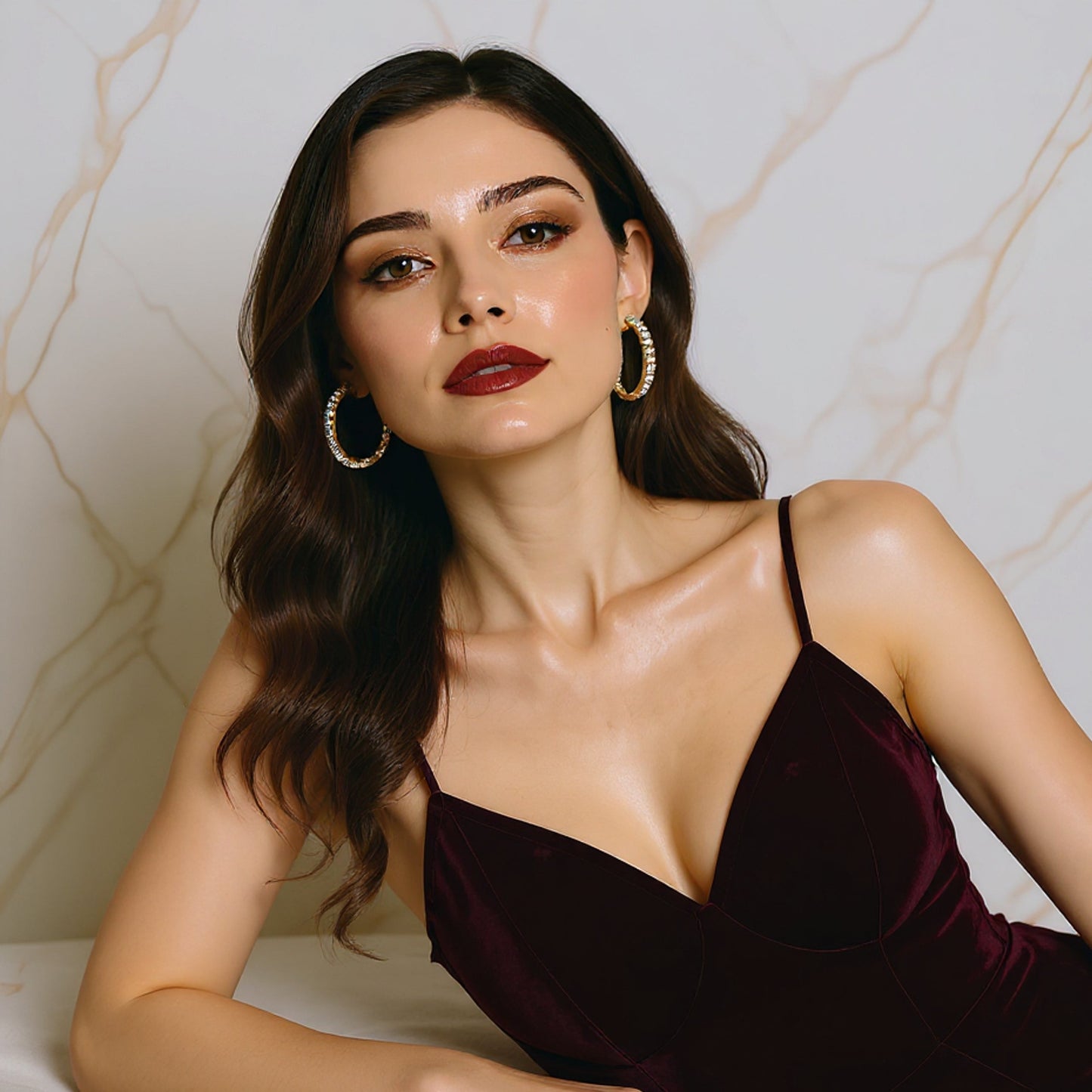 18K GOLD ETERNITY HOOP EARRINGS