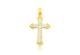 TWO TONE DIAMOND CUT CROSS PENDANT IN 14K GOLD