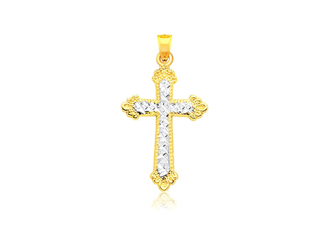 TWO TONE DIAMOND CUT CROSS PENDANT IN 14K GOLD