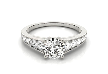 14K WHITE GOLD TAPERED SHANK ROUND DIAMOND ENGAGEMENT RING - PIERGIORGIO CERRONI