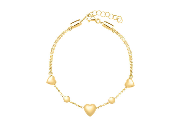 14K YELLOW GOLD PUFF HEART ADJUSTABLE ANKLET - PIERGIORGIO CERRONI