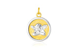 14K TWO TONE GOLD ROUND ANGEL MEDAL PENDANT