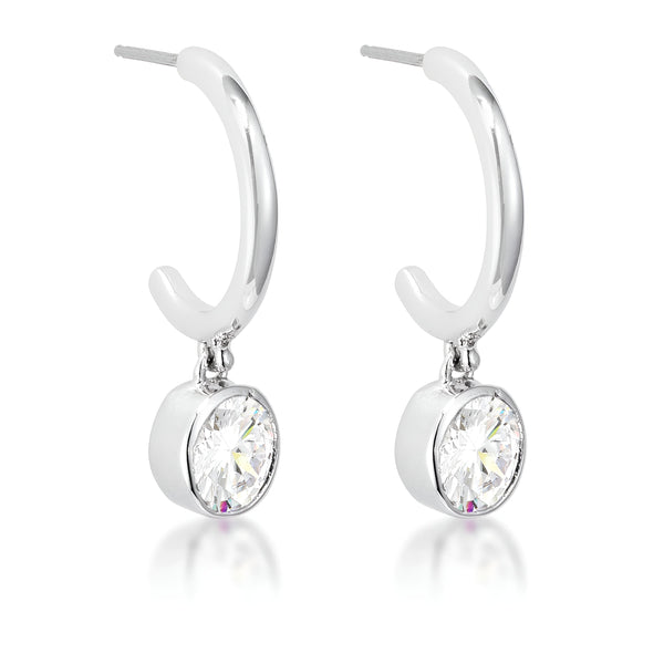 7MM CZ RHODIUM DROP HOOPLET EARRINGS - PIERGIORGIO CERRONI