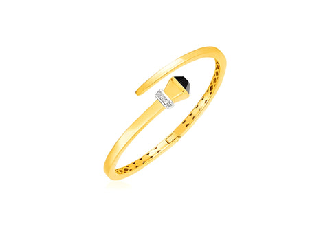 14K YELLOW GOLD CROSSOVER STYLE HINGED BANGLE BRACELET WITH ONYX AND DIAMONDS (3.40 MM)