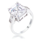 9.71 CT RHODIUM TRIPLE STONE EMERALD CUT CZ RING