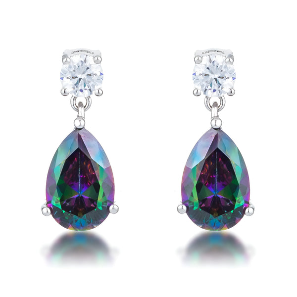 9.9 CT RHODIUM MYSTIC IRIDESCENT TEARDROP EARRINGS - PIERGIORGIO CERRONI