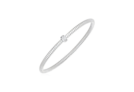 14K WHITE GOLD STRETCH BANGLE WITH DIAMONDS (3.00 MM)