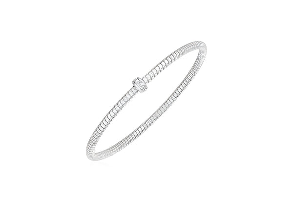 14K WHITE GOLD STRETCH BANGLE WITH DIAMONDS (3.00 MM)