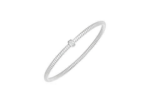 14K WHITE GOLD STRETCH BANGLE WITH DIAMONDS (3.00 MM)