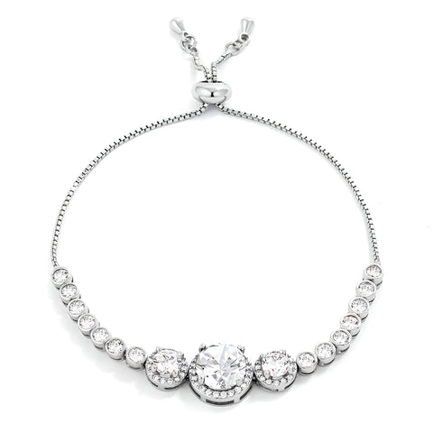 ADJUSTABLE RHODIUM GRADUATED CLEAR CZ BOLO STYLE TENNIS BRACELET - PIERGIORGIO CERRONI