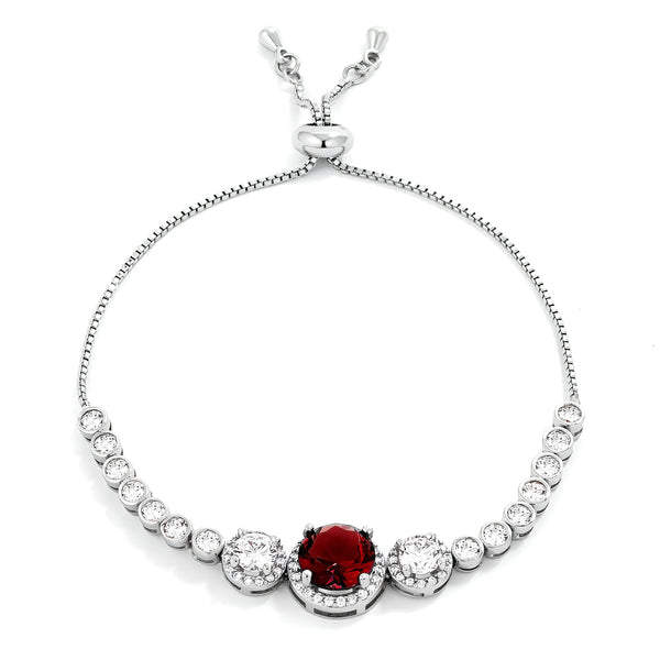 DEEP RED AND CLEAR CZ BOLO STYLE TENNIS BRACELET