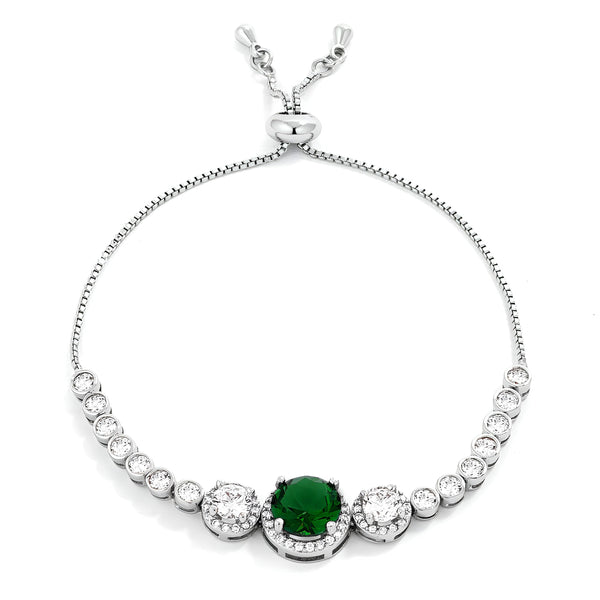 ADJUSTABLE GRADUATED EMERALD GREEN & CLEAR CZ BOLO STYLE TENNIS BRACELET