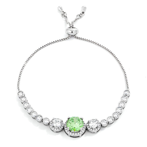 ADJUSTABLE LIGHT GREEN & CLEAR CZ BOLO STYLE TENNIS BRACELET