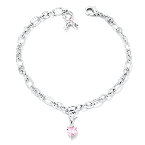 BREAST CANCER AWARENESS RIBBON AND HEART CHARM BRACELET