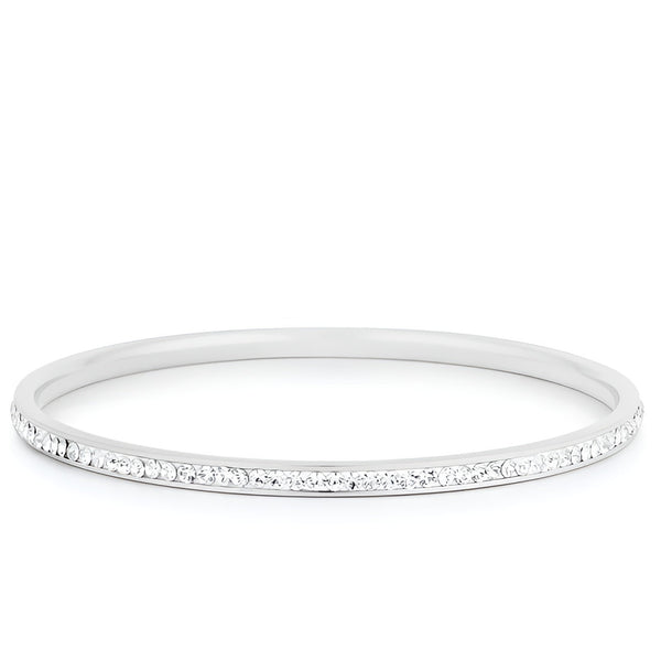 RHODIUM FINISH CRYSTAL BANGLE BRACELET