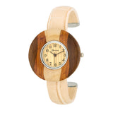 BRENNA BEIGE WOOD INSPIRED LEATHER CUFF WATCH