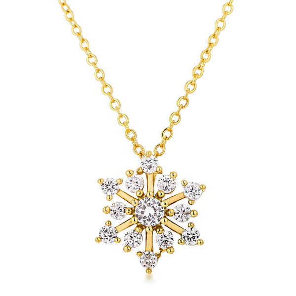 CONTEMPORARY GOLD CZ SNOWFLAKE NECKLACE