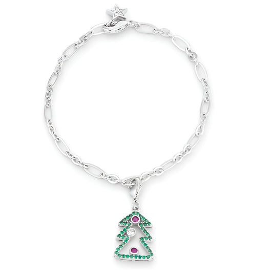 CHRISTMAS TREE 0.35 CT CZ RHODIUM HOLIDAY CHARM BRACELET - PIERGIORGIO CERRONI