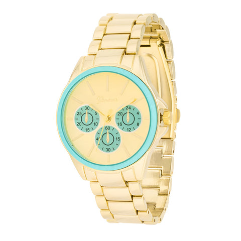 CHRONO GOLD METAL WATCH - LIGHT BLUE - PIERGIORGIO CERRONI