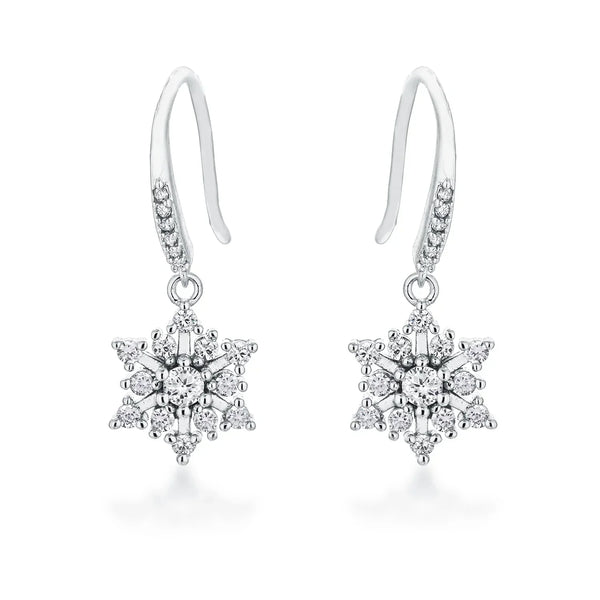 DAINTY RHODIUM SNOWFLAKE DROP EARRINGS