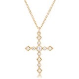 DAINTY ART DECO GOLD CLEAR CZ CROSS PENDANT