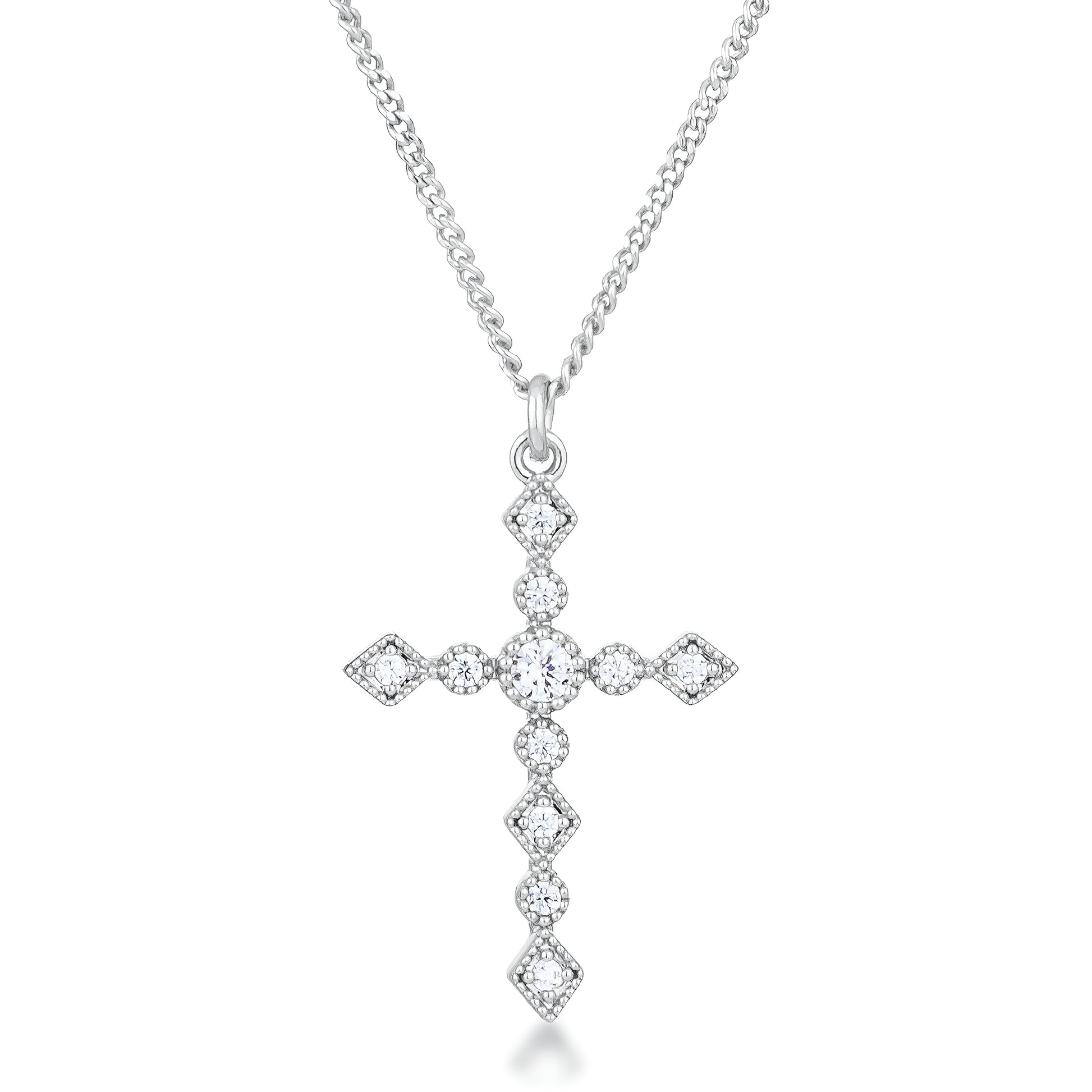 DAINTY ART DECO RHODIUM CLEAR CZ CROSS PENDANT - PIERGIORGIO CERRONI