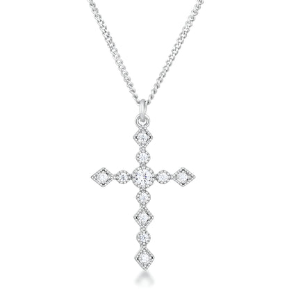 DAINTY ART DECO RHODIUM CLEAR CZ CROSS PENDANT - PIERGIORGIO CERRONI