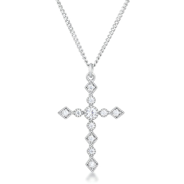 DAINTY ART DECO RHODIUM CLEAR CZ CROSS PENDANT - PIERGIORGIO CERRONI